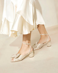 Dahlia Platinum Pleated Bow Heel | Loeffler Randall Women