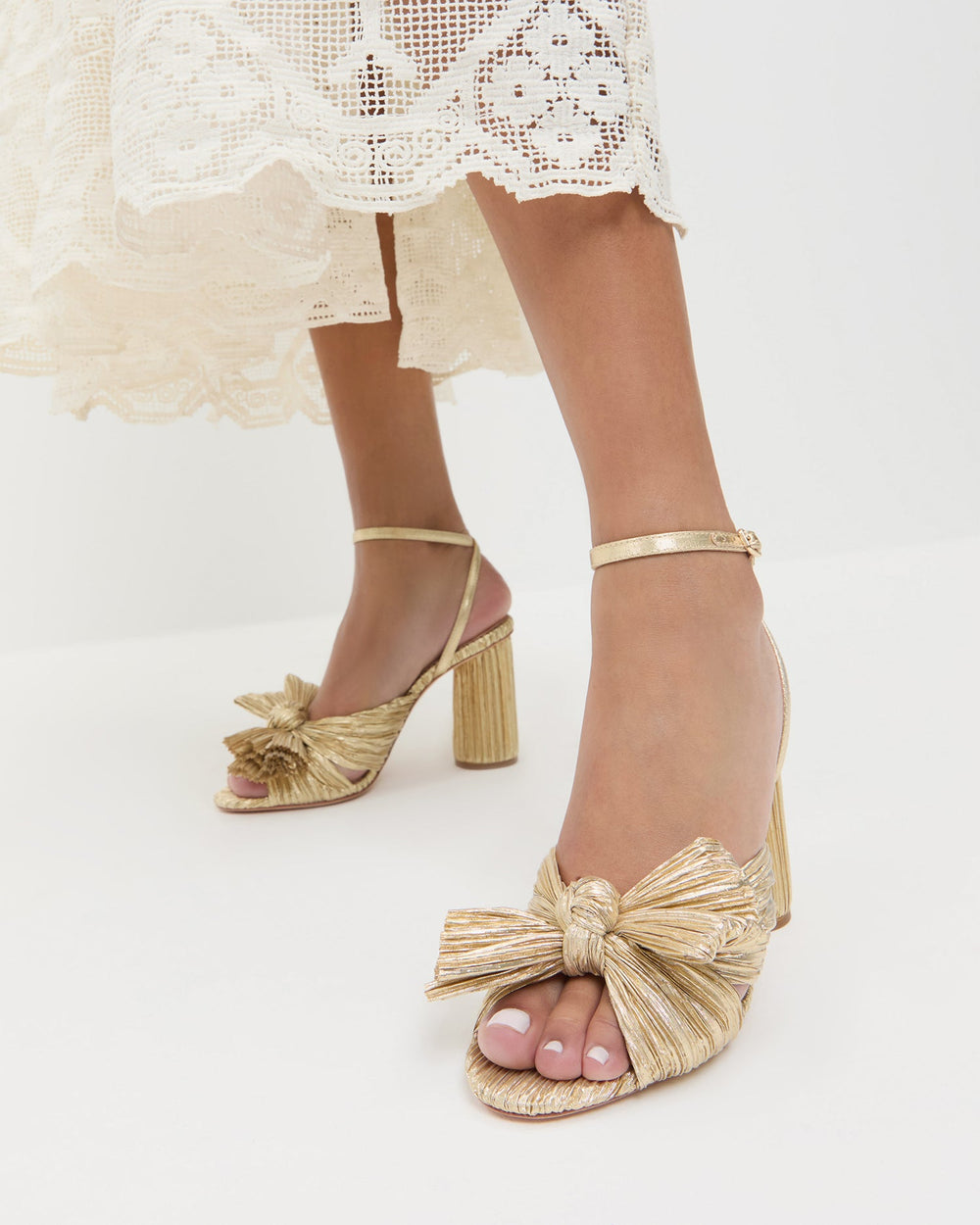 Camellia Gold Pleated Bow Heel | Women Loeffler Randall