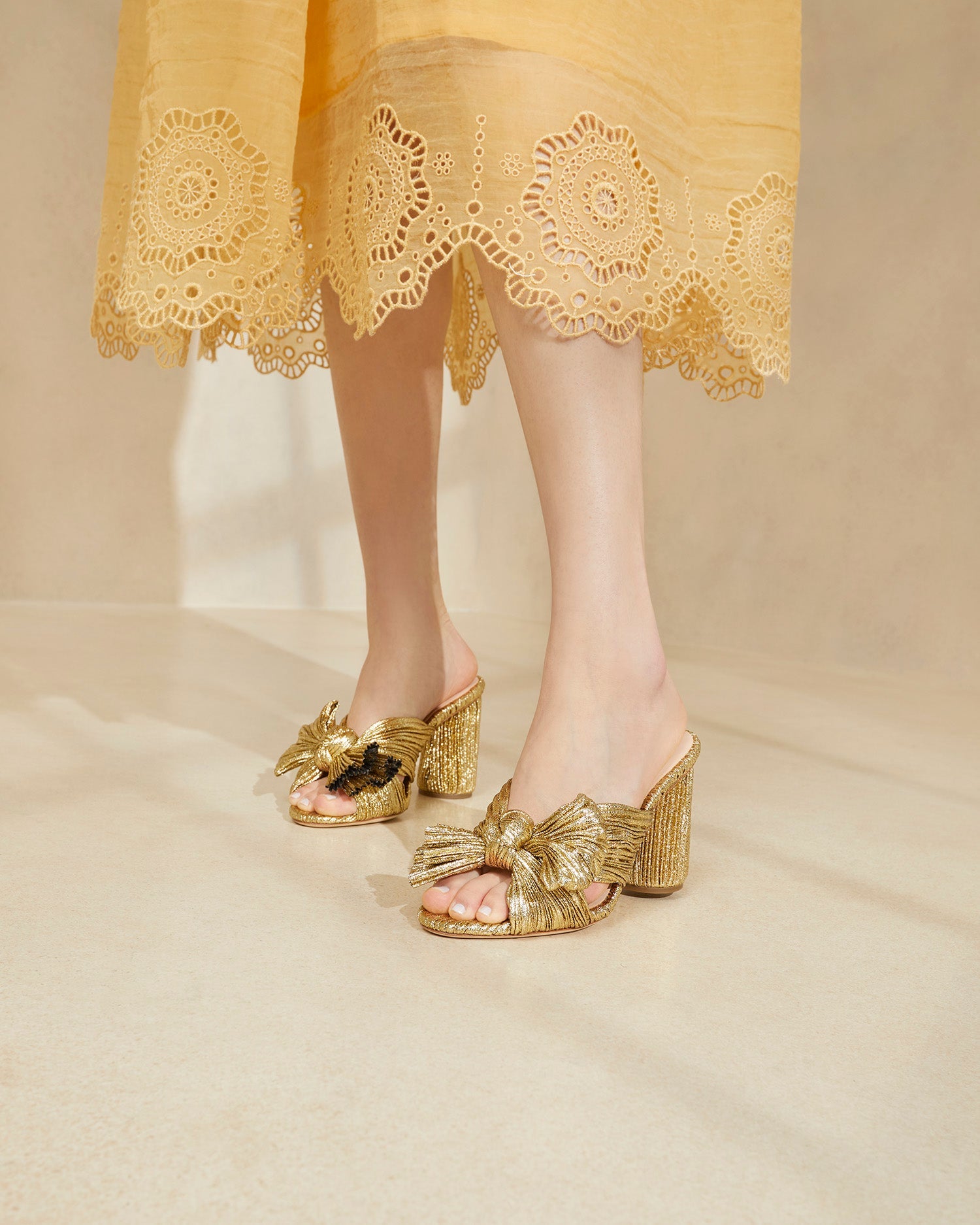 Penny Gold Pleated Bow Heel | Loeffler Randall Women