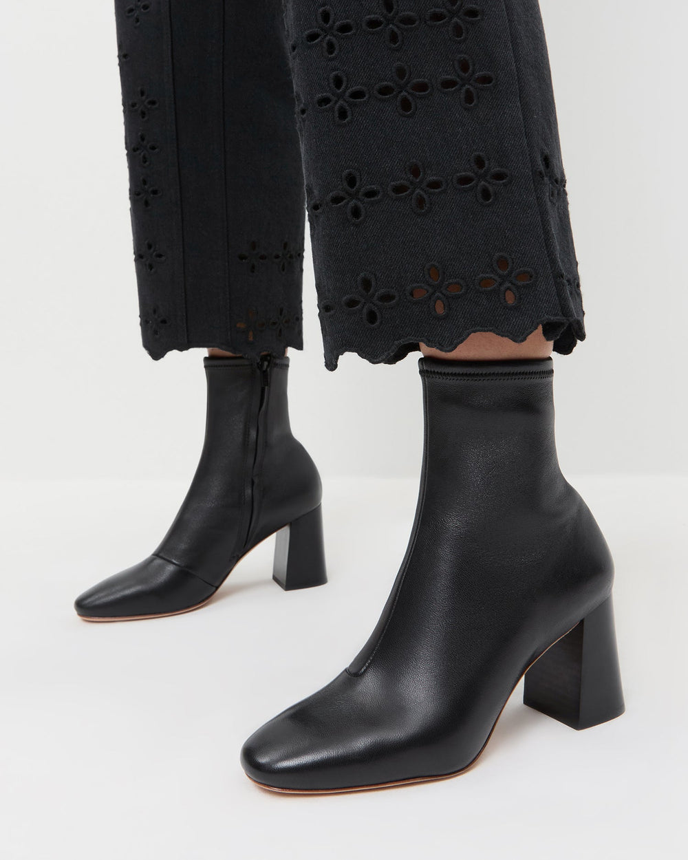 Loeffler Randall Women | Elise Black Leather Stretch Bootie