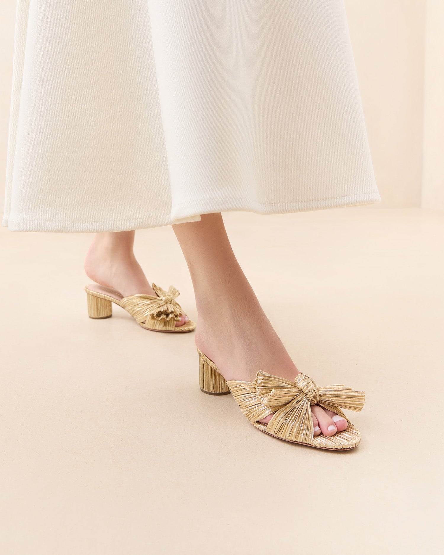 Loeffler Randall Women | Emilia Gold Pleated Bow Heel