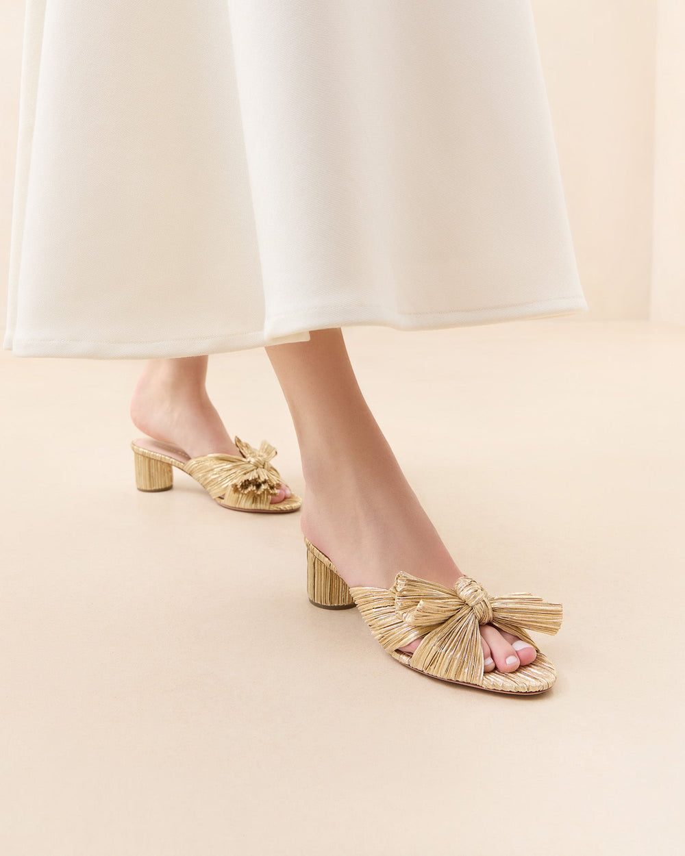Loeffler Randall Women | Emilia Gold Pleated Bow Heel