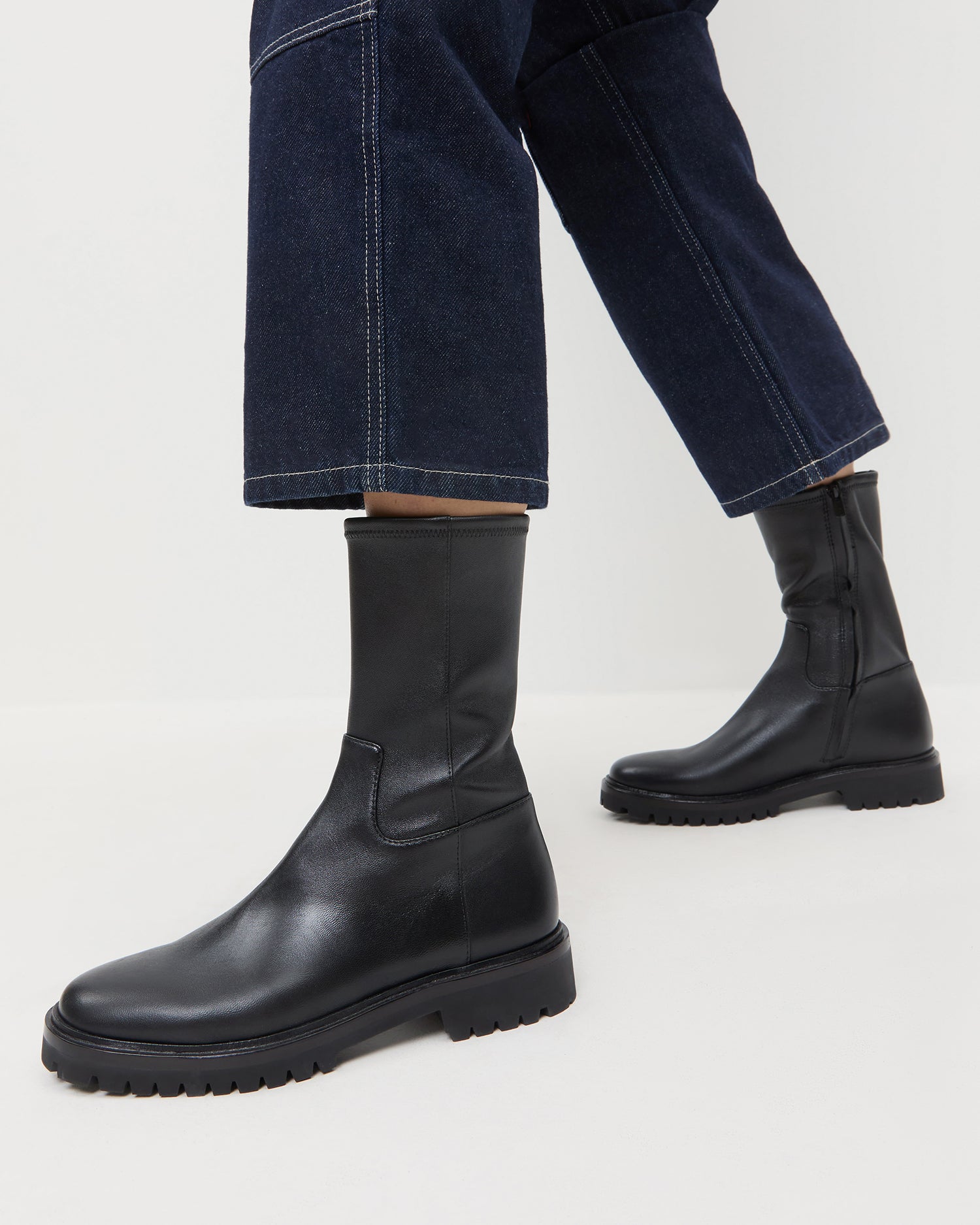 Danny Black Leather Lug Boot | Women Loeffler Randall