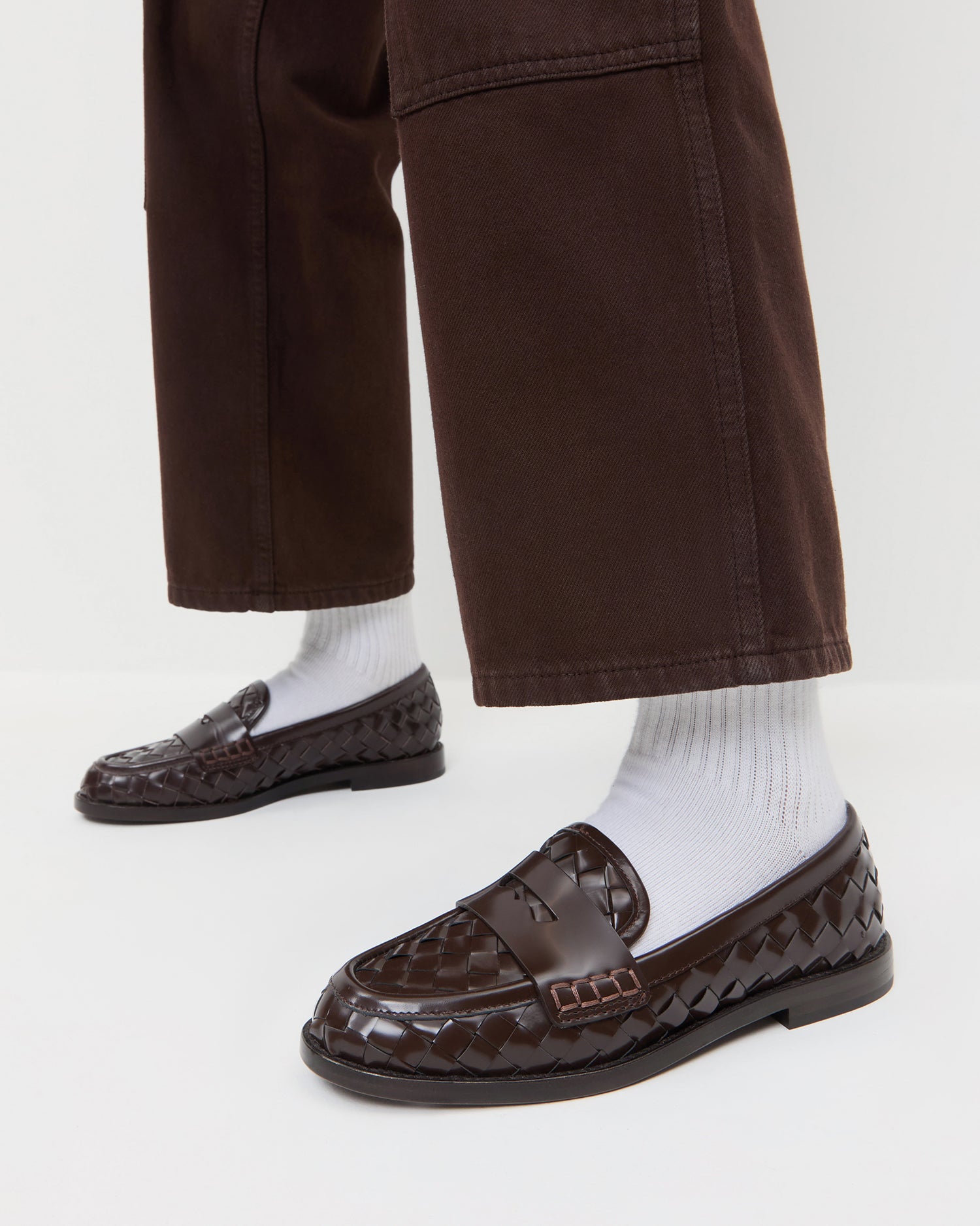 Rachel Espresso Woven Leather Loafer | Women Loeffler Randall