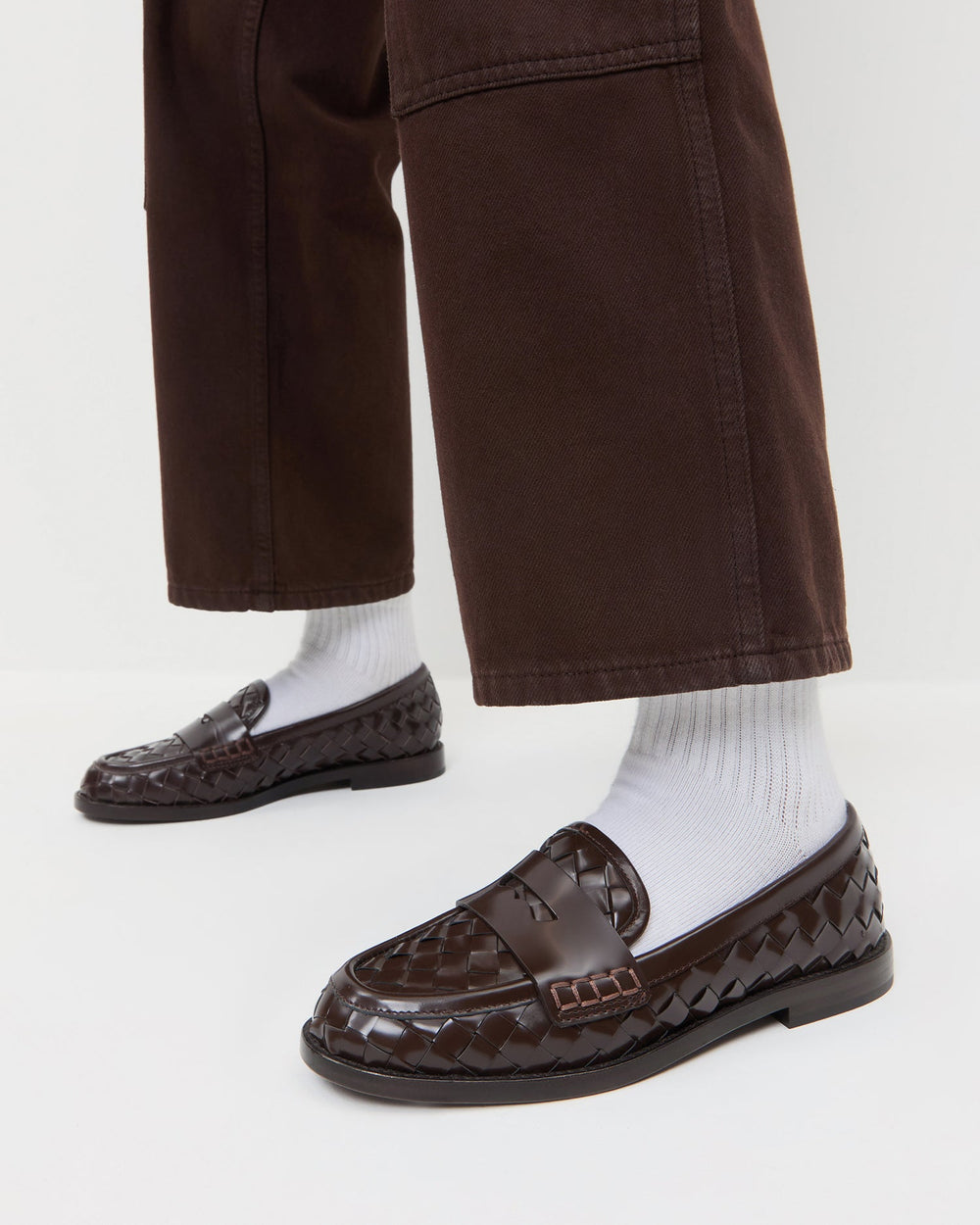 Rachel Espresso Woven Leather Loafer | Women Loeffler Randall