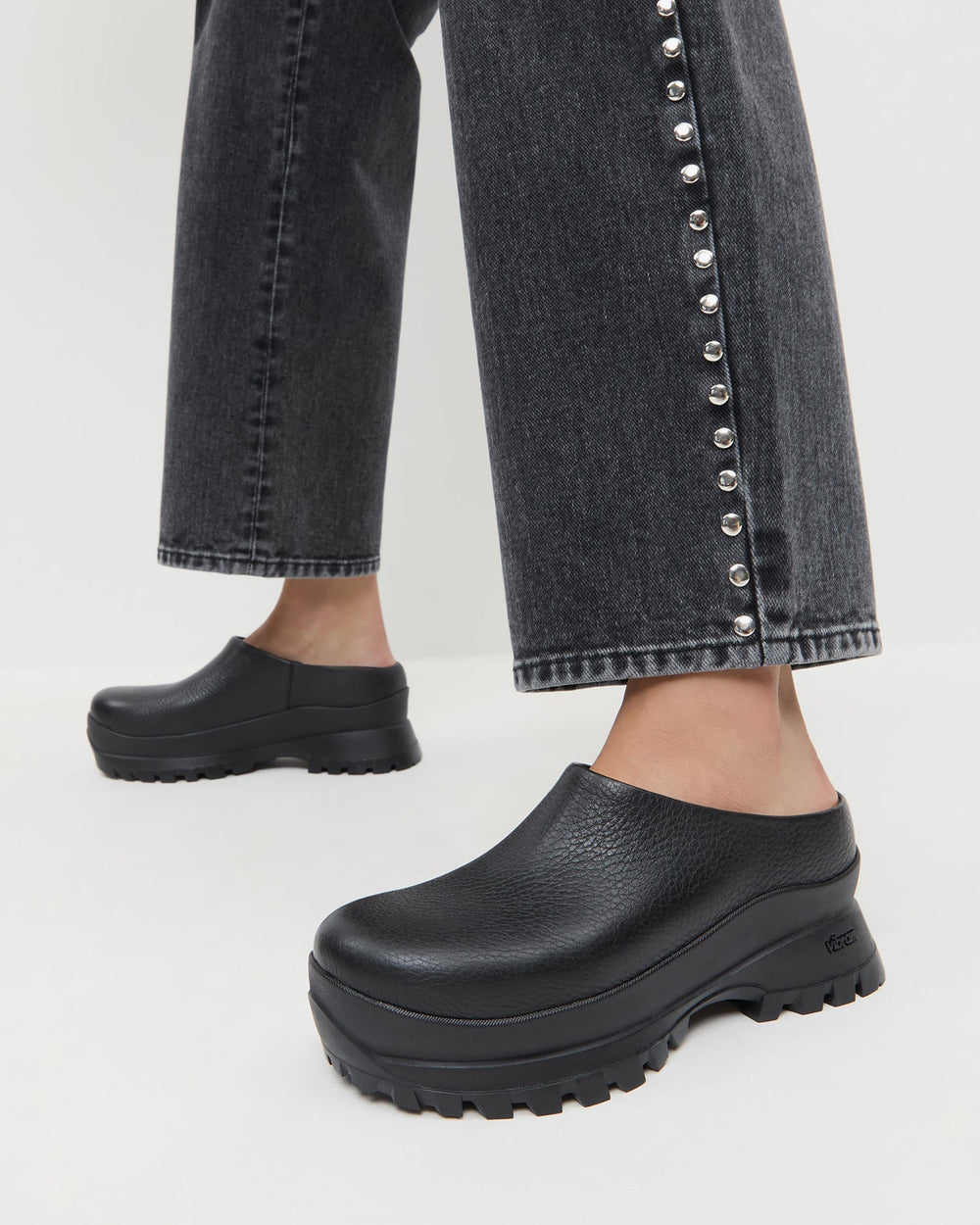 Gemma Black Leather Lug Mule | Women Loeffler Randall
