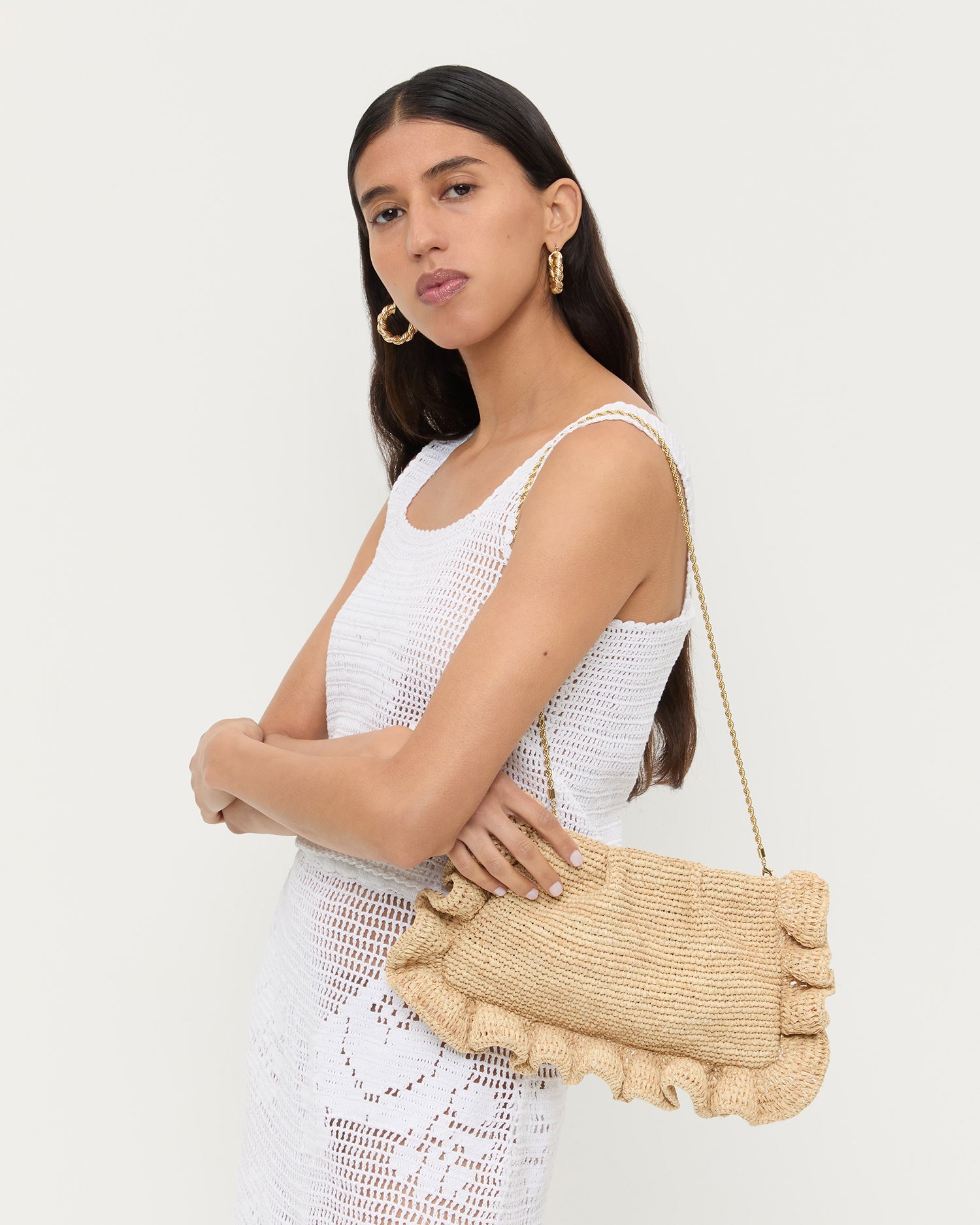 Loeffler Randall Women | Mavis Natural Raffia Ruffle Clutch