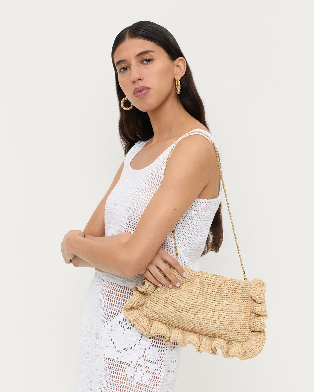 Loeffler Randall Women | Mavis Natural Raffia Ruffle Clutch