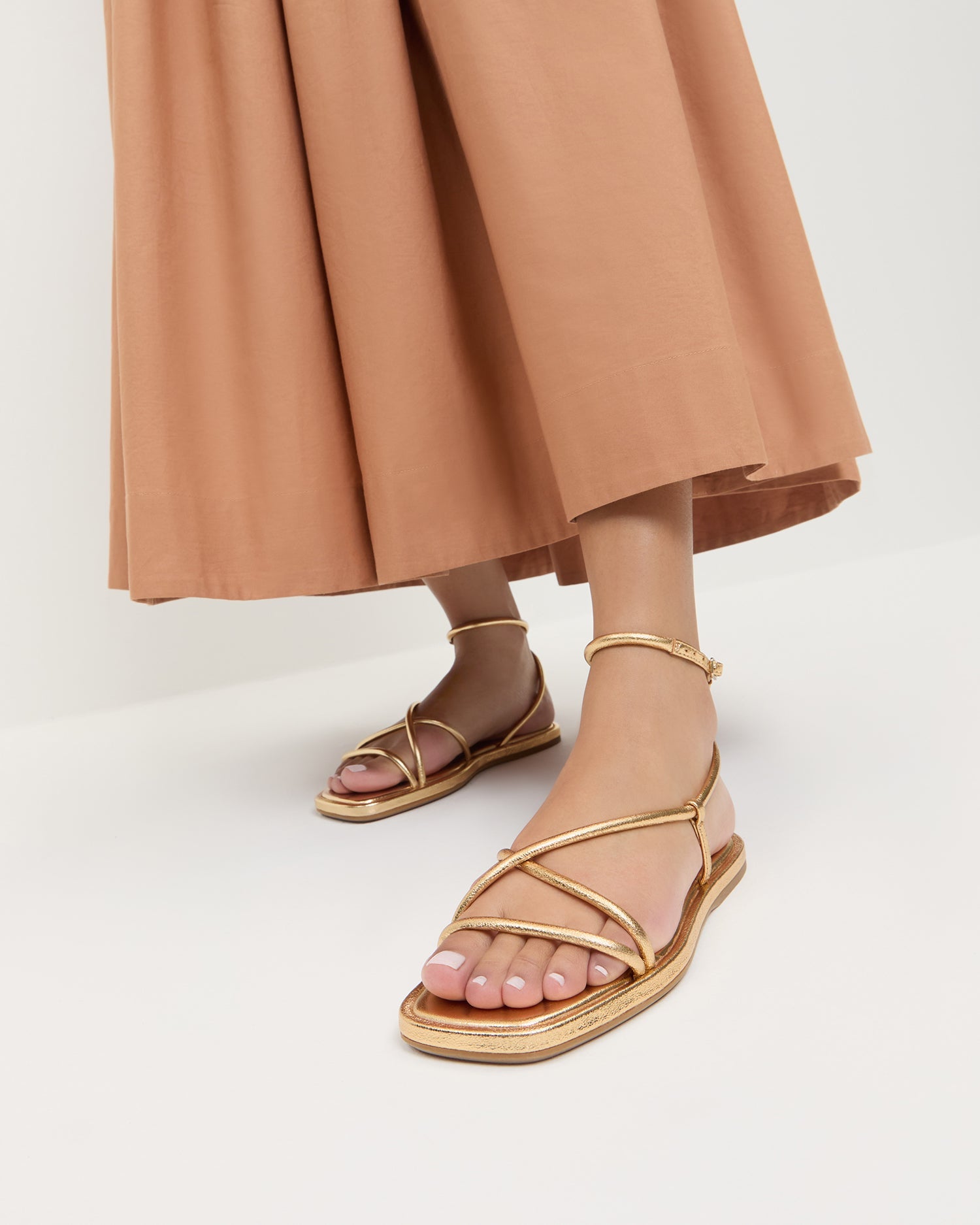 Loeffler Randall Women | Noor Gold Leather Flat Sandal