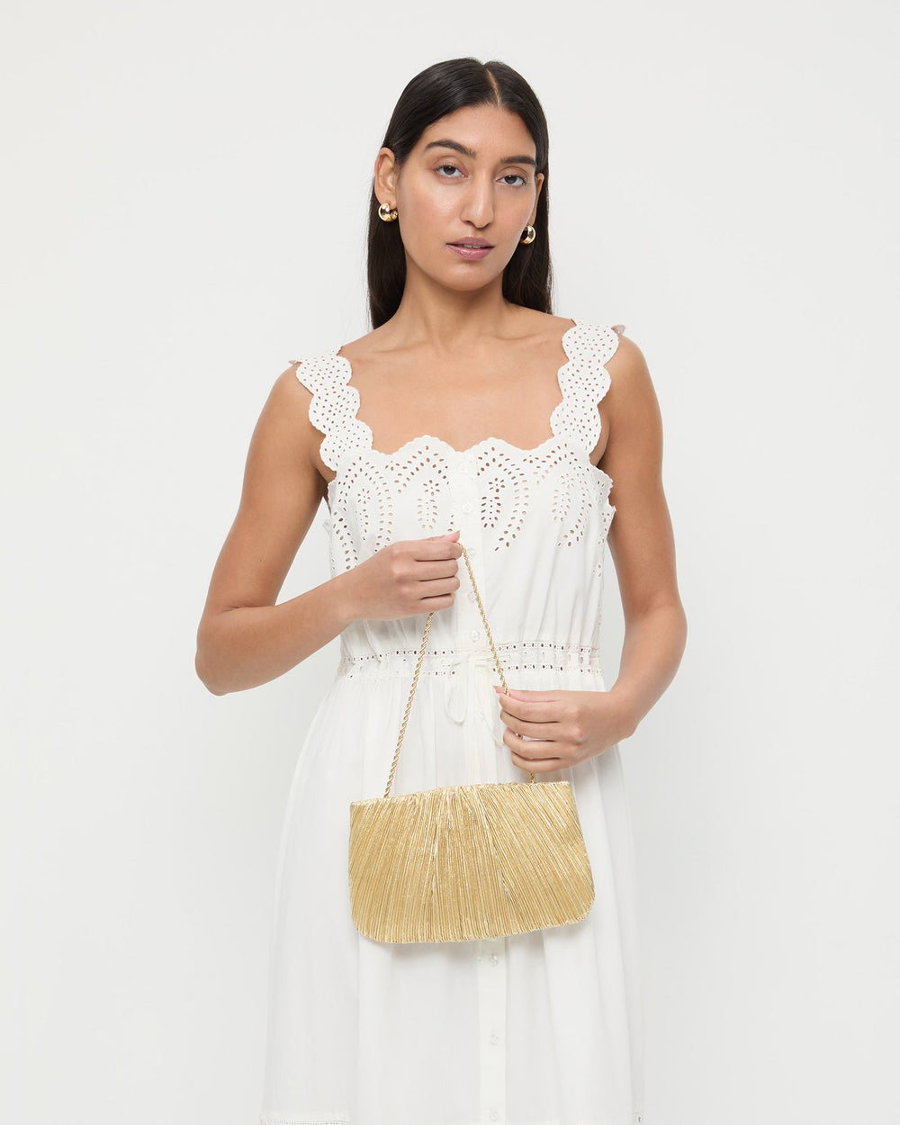 Brit Gold Lamé Pleated Clutch | Loeffler Randall Women