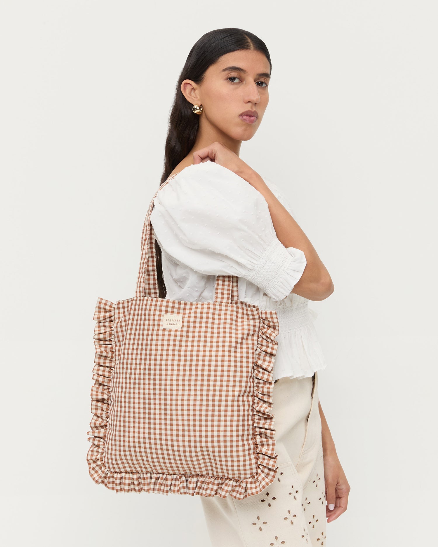 Justine Brown Gingham Ruffle Tote | Women Loeffler Randall