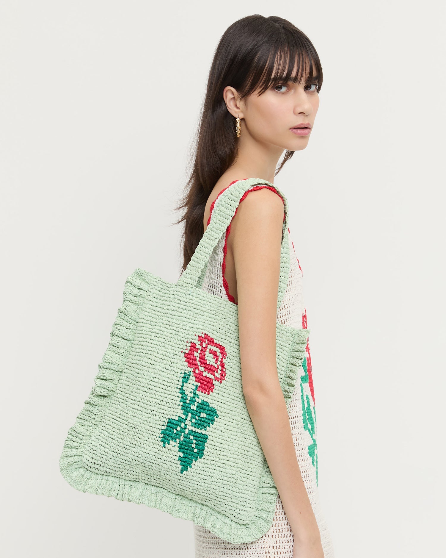 Loeffler Randall Women | Justine Mint Crochet Ruffle Tote