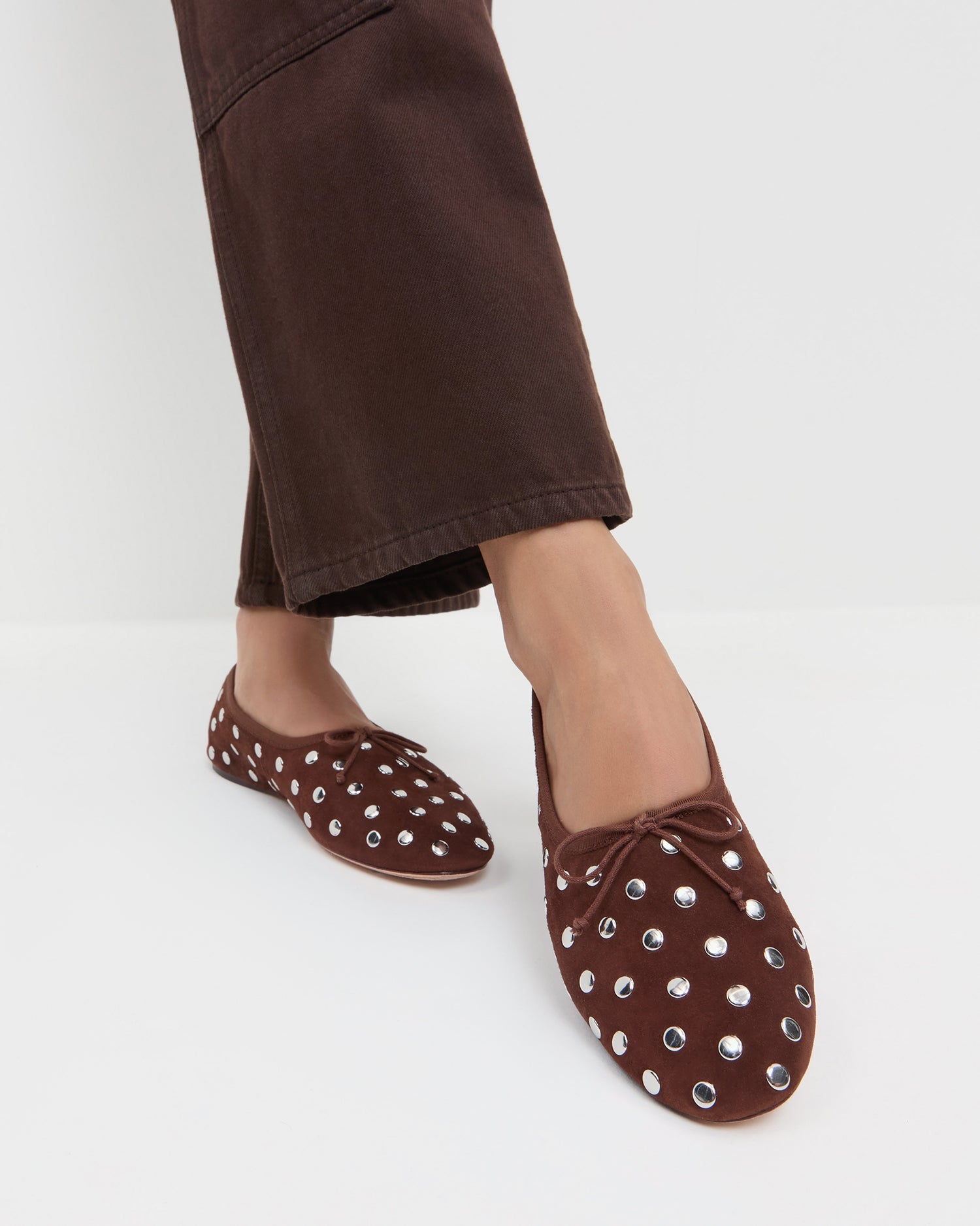 Loeffler Randall Women | Landon Espresso/Silver Suede Ballet Flat