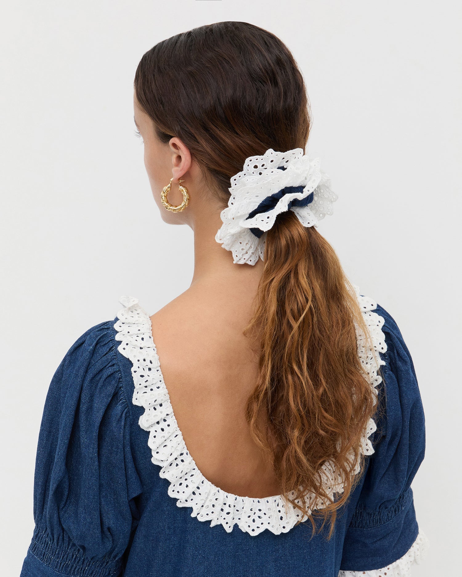Dolly Denim/Cream Embroidered Scrunchie | Women Loeffler Randall