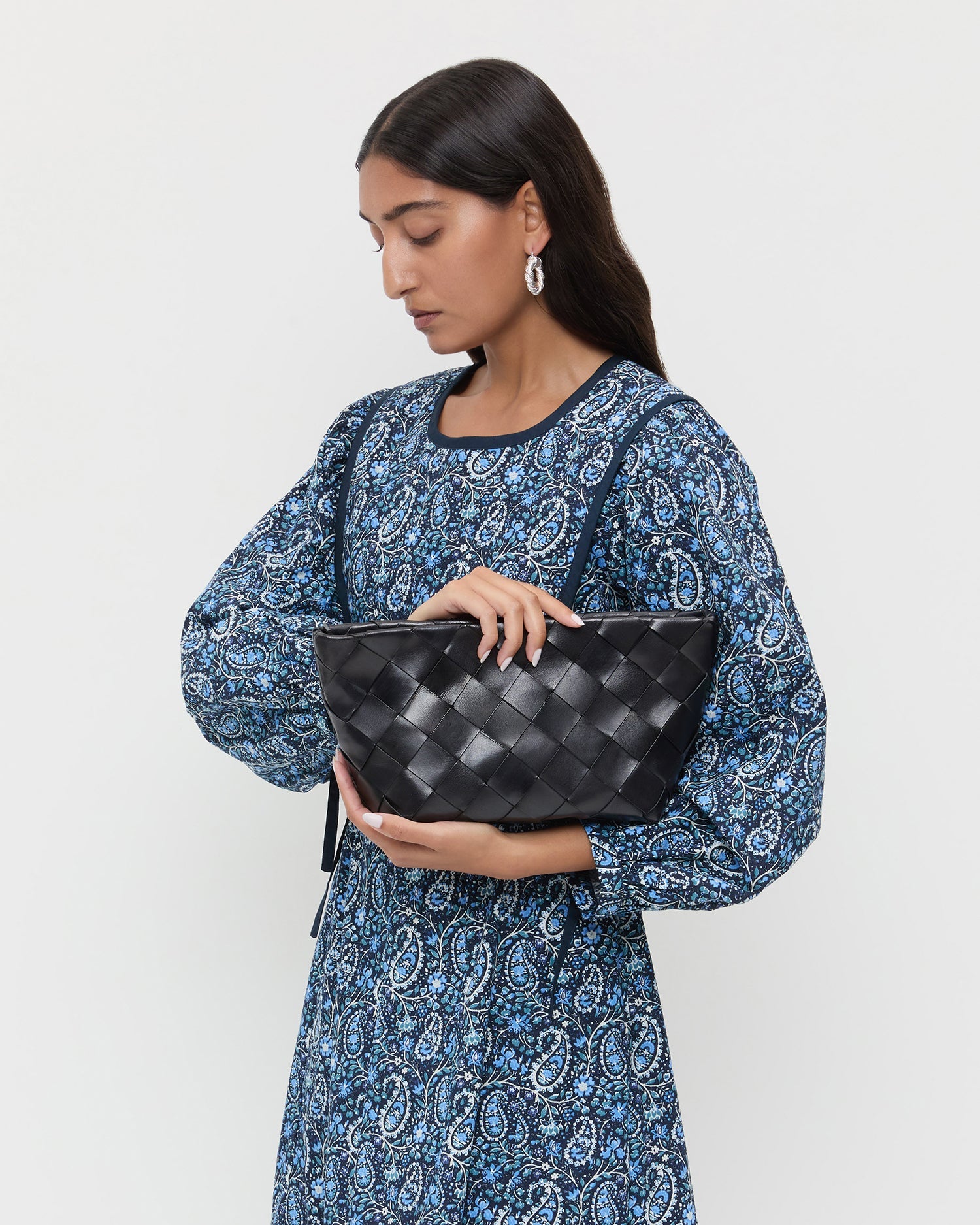 Loeffler Randall Women | Melina Black Woven Leather Clutch