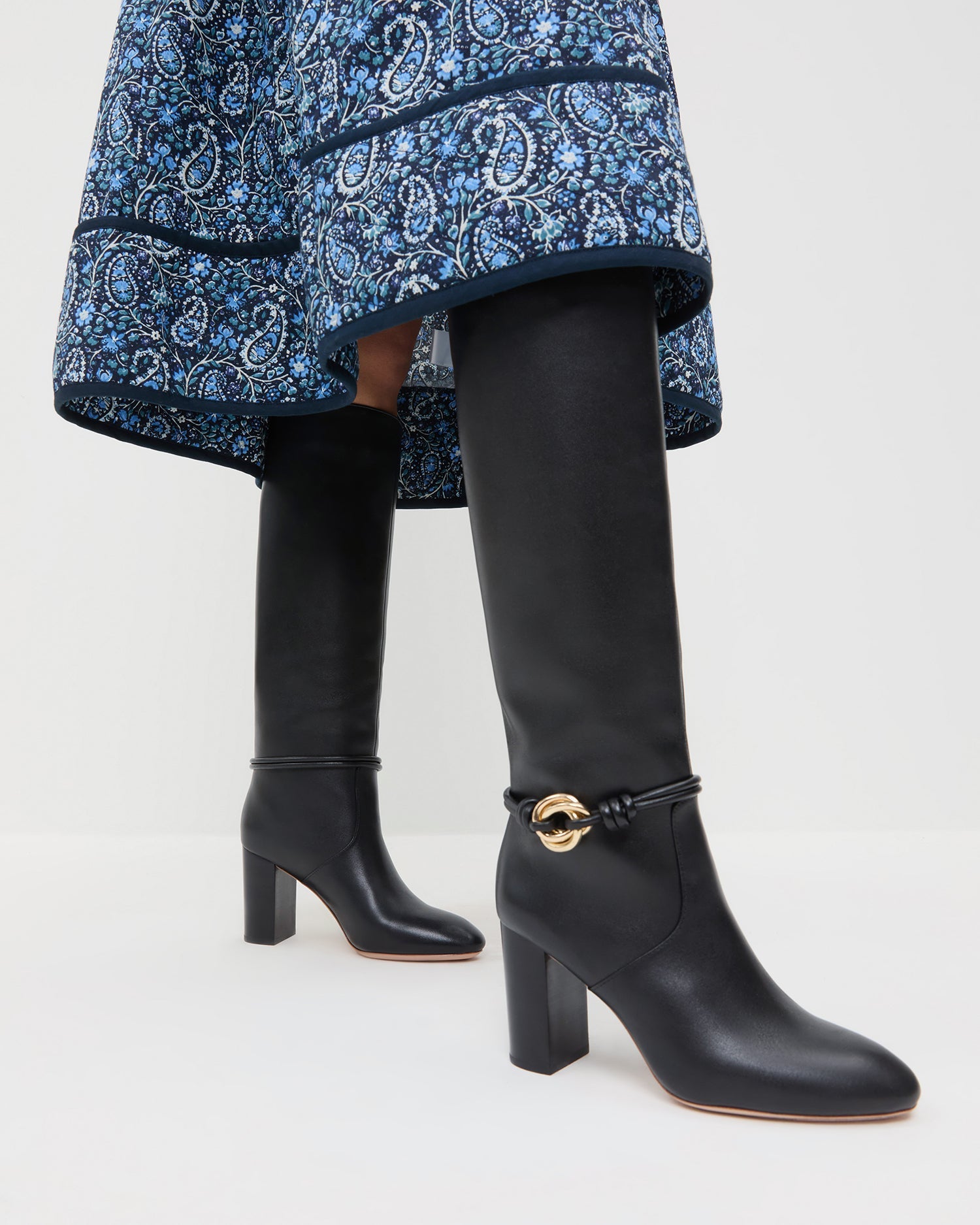 Loeffler Randall Women | Goldy Black/Gold Leather Tall Boot