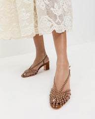 Priscilla Cacao/Silver Suede Heeled Sandal | Loeffler Randall Women